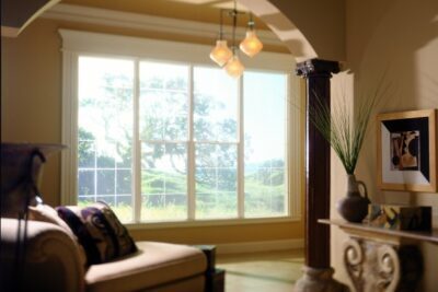 Single-hung windows offering wide views