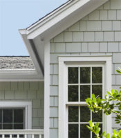 Close-up view of unique siding on a home